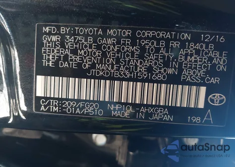 2017 Toyota Prius C Three from USA, damaged, VIN JTDKDTB33H1591680